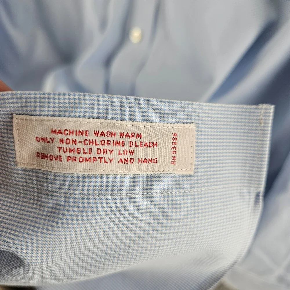 Brooks Brothers 346 Men's Light Blue‎ Houndstooth Dress Shirt Sz 17.5 6/7